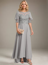 A-line Scoop Illusion Asymmetrical Chiffon Lace Mother of the Bride Dress With Beading